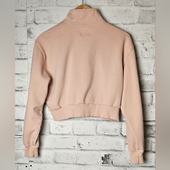 TNA Cozy AF Fleece Cropped Pink Sweater with ¾ Zipper in Front - Picture 2 of 8